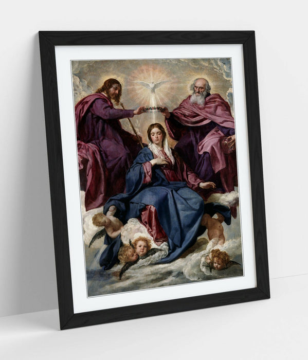 Framed Art Print - Coronation of Virgin Religious Wall Art Decor | Handmade Woodgrain Frame