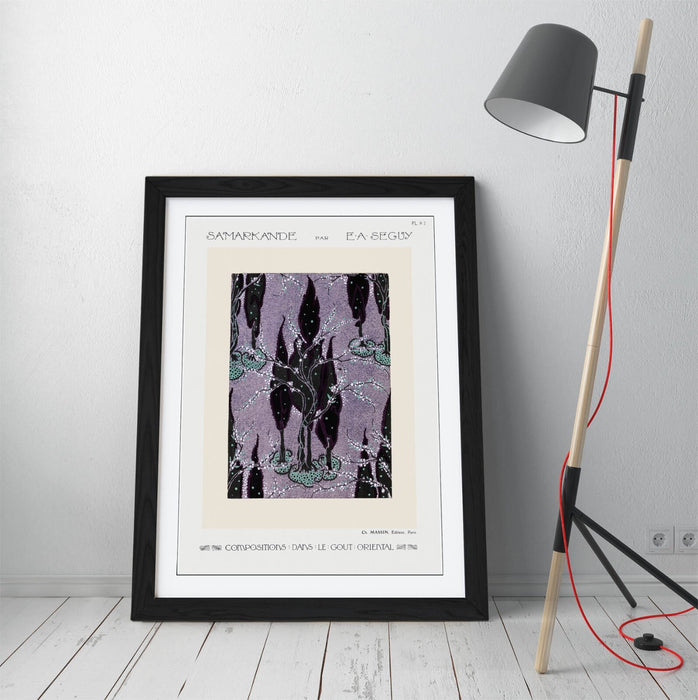 Framed Wall Art - Tree Pochoir Pattern Oriental Home Decor Poster Print 4 Sizes