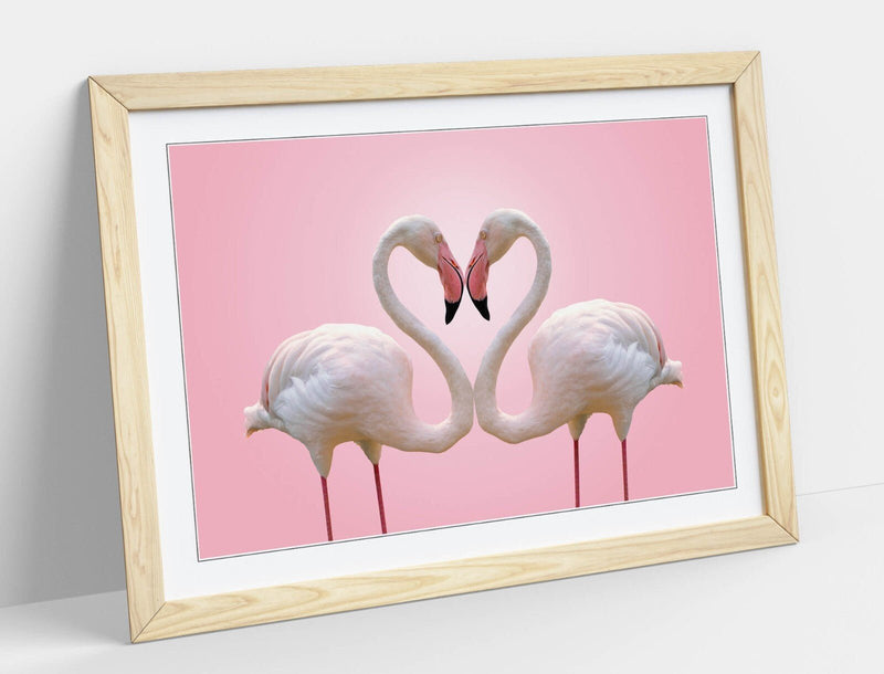 Framed Flamingo Wall Art - Love Heart Poster | Handmade Bedroom Decor Print