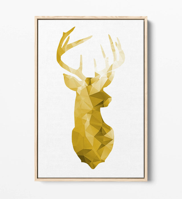 MUSTARD YELLOW GEOMETRIC STAG HEAD -FLOAT EFFECT CANVAS WALL ART PIC PRINT-