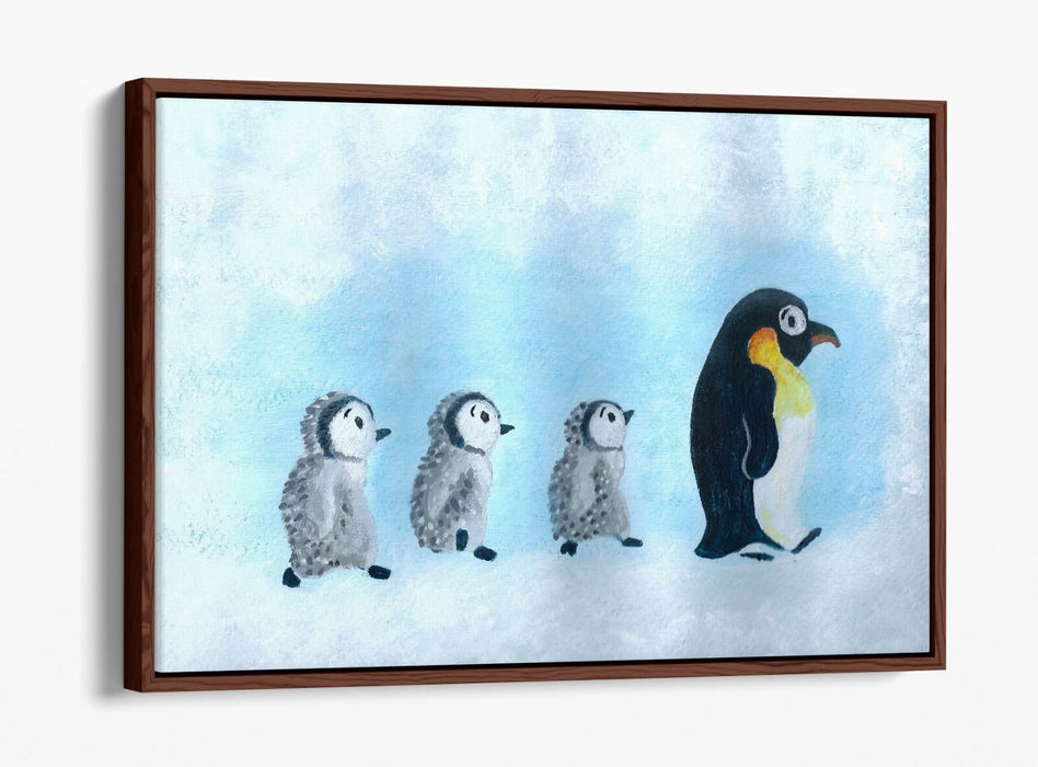 Baby Penguins Canvas - Cute Mother And Baby Penguin Wall Art | Float Effect Print