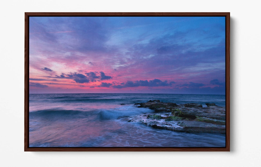 Canvas Wall Art - Ocean View Seashore Pink Sunset Float Effect Print