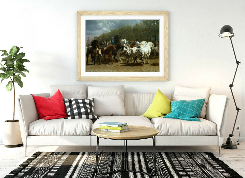 Framed Art Print - Vintage Horse Fair Print in Natural Wood Grain Frame | Handmade UK