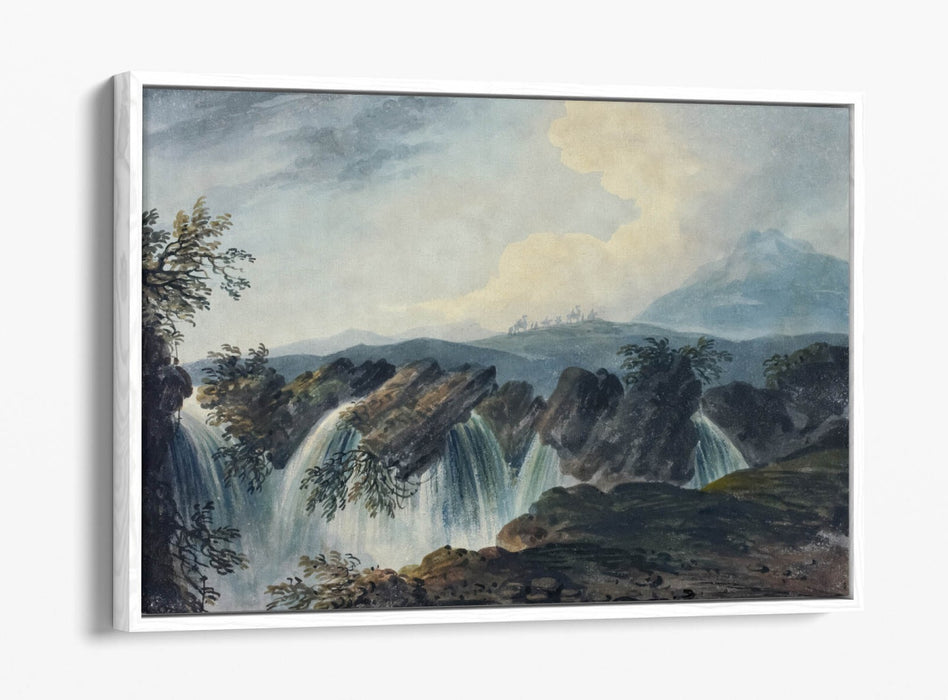 Float Effect Canvas Art - Dominic Serres Camels Crossing Waterfall Print | Premium Handmade UK Canvas