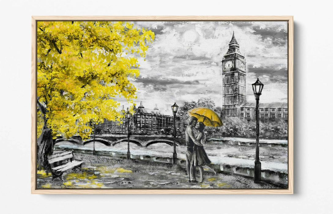 Big Ben Canvas Art - London Yellow Print | Float Effect Canvas, Ready to Hang