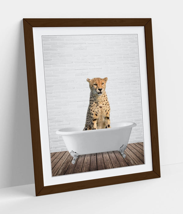 CHEETAH IN BATHTUB -QUIRKY ART FRAMED POSTER PICTURE PRINT BATHROOM ARTWORK