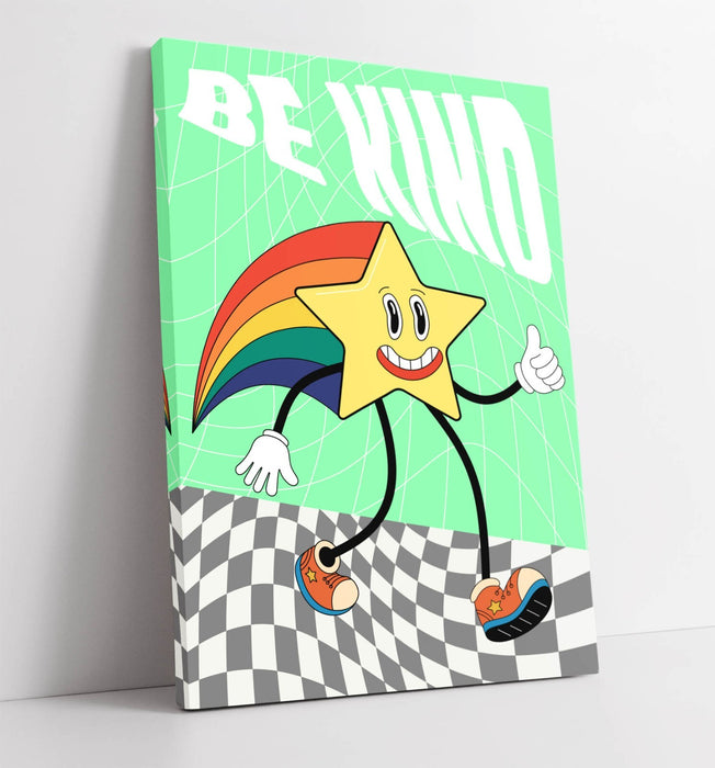 Retro Rainbow Poster - Handmade Canvas Wall Art | Vibrant Groovy Star Print Bedroom Decor