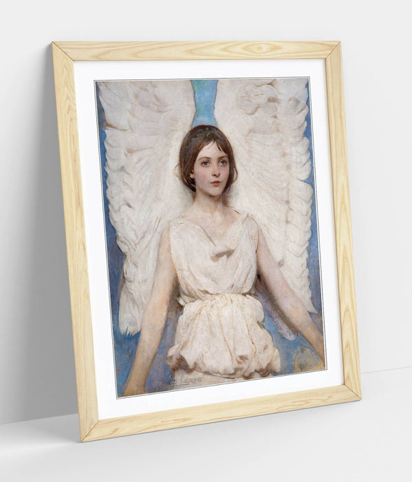 Framed Wall Art Poster - 'Abbott Handerson Thayer, Angel' Print in Woodgrain Frame