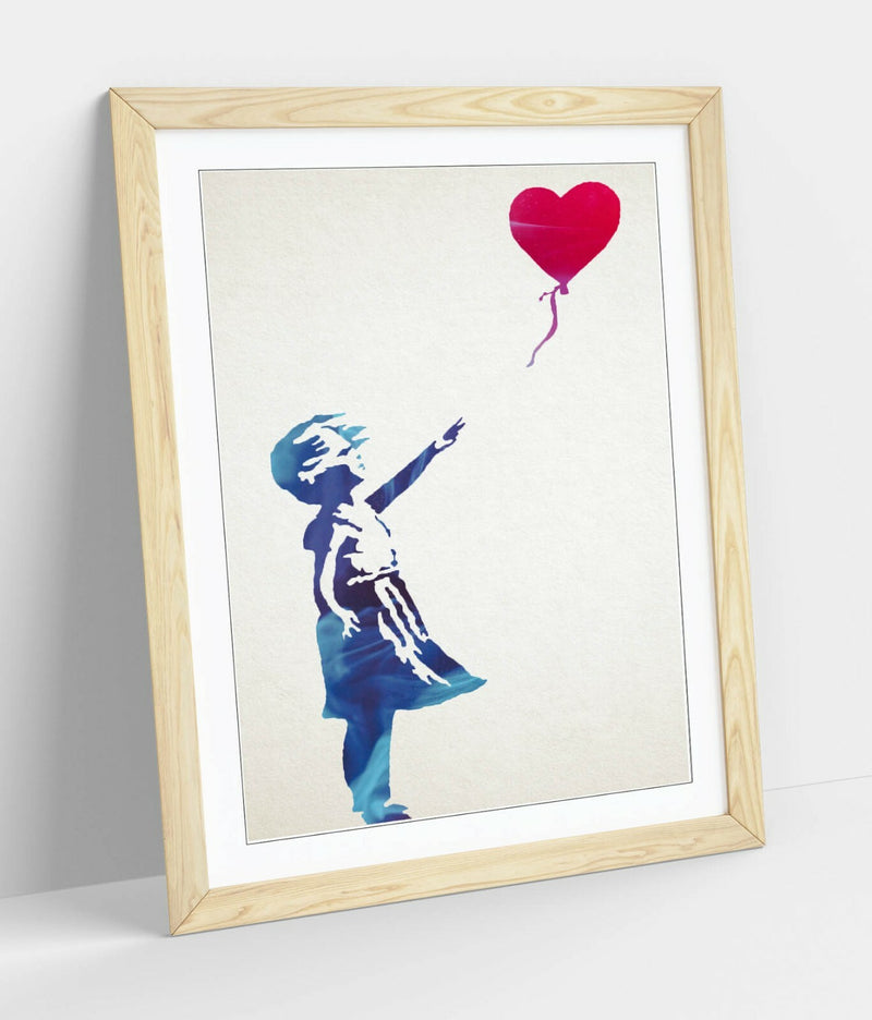 Banksy Framed Wall Art – Balloon Girl Blue Red Art Print | Handmade UK Frame