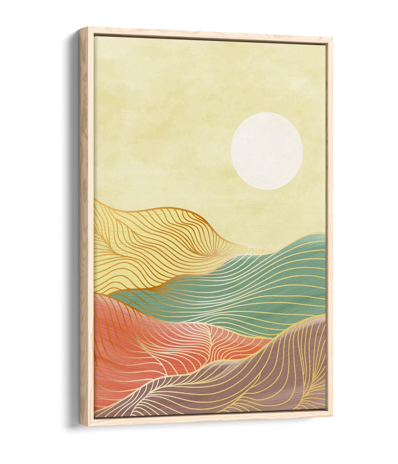 Canvas Wall Art Print – Abstract Multi Colour Mountains Sunrise with Premium Float Frame