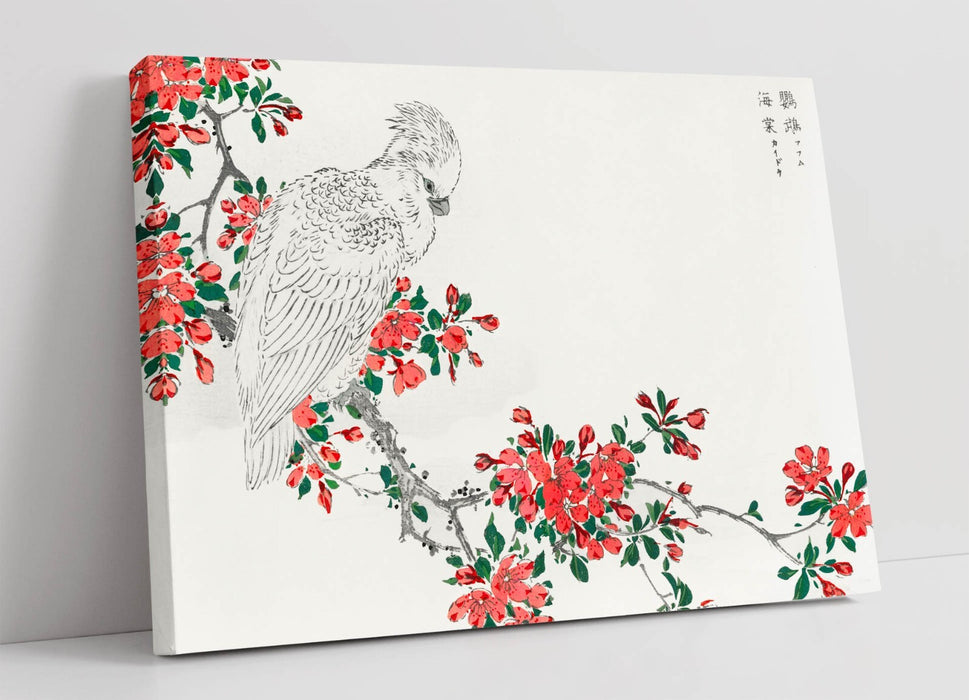 Canvas Wall Art Featuring Parrot & Pyrus Spectabilis - Handmade Vibrant Print