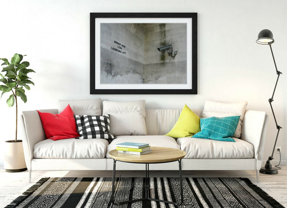 BANKSY WHAT ARE YOU LOOKING AT -ART FRAMED POSTER PICTURE PRINT ARTWORK- BEIGE