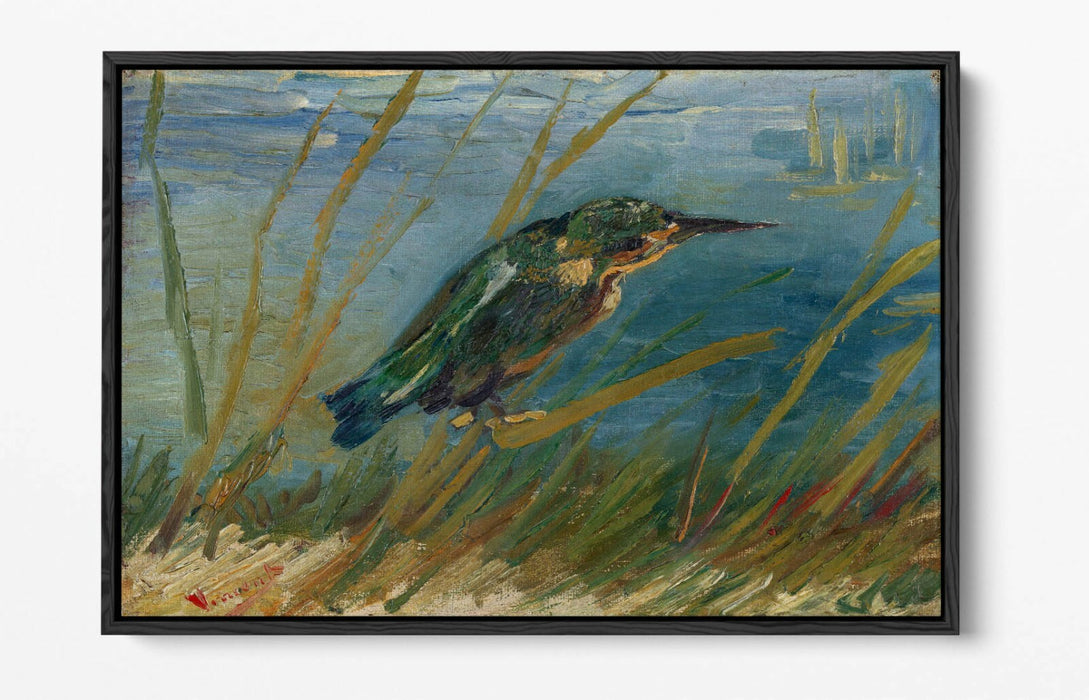 VAN GOGH THE KINGFISHER -FLOAT EFFECT CANVAS WALL ART PIC PRINT- BLUE GREEN