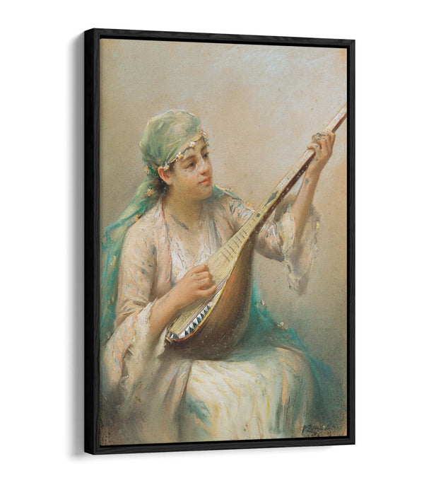 Float Effect Canvas Art - Woman Playing Instrument | Premium 30mm Deep Frame