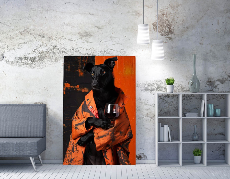 Funny Dog Wall Art – Handmade Canvas Print | Dog Holding Wine Glass Decor