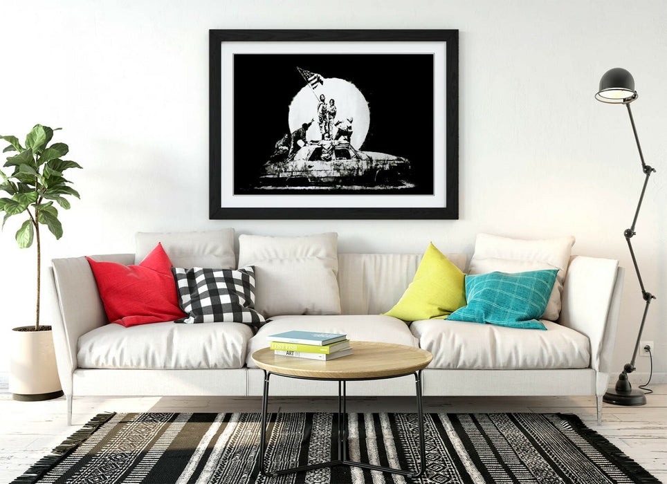 BANKSY FLAGS -ART FRAMED POSTER PICTURE PRINT ARTWORK- BLACK & WHITE
