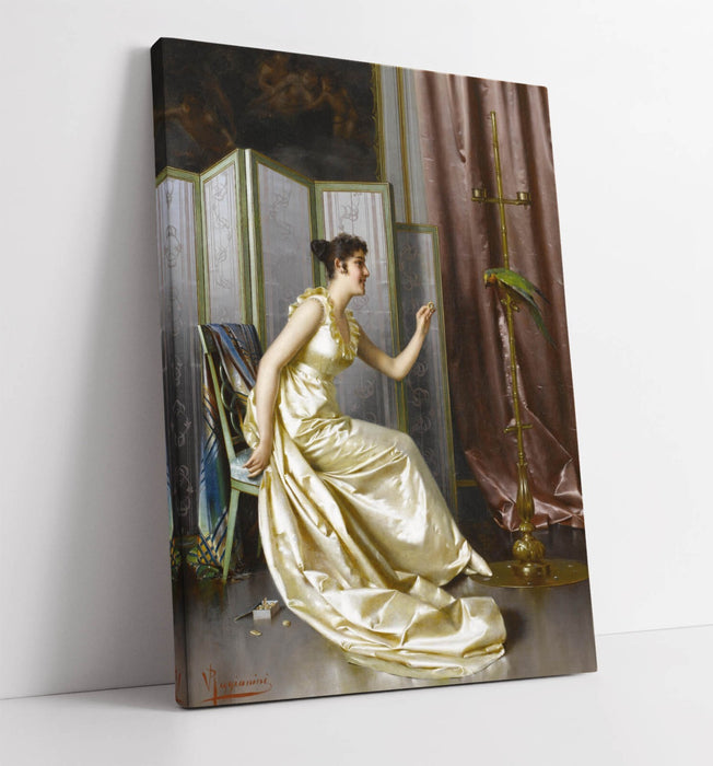 VITTORIO REGGIANINI, FEEDING THE PARROT -CANVAS WALL ART ARTWORK PRINT