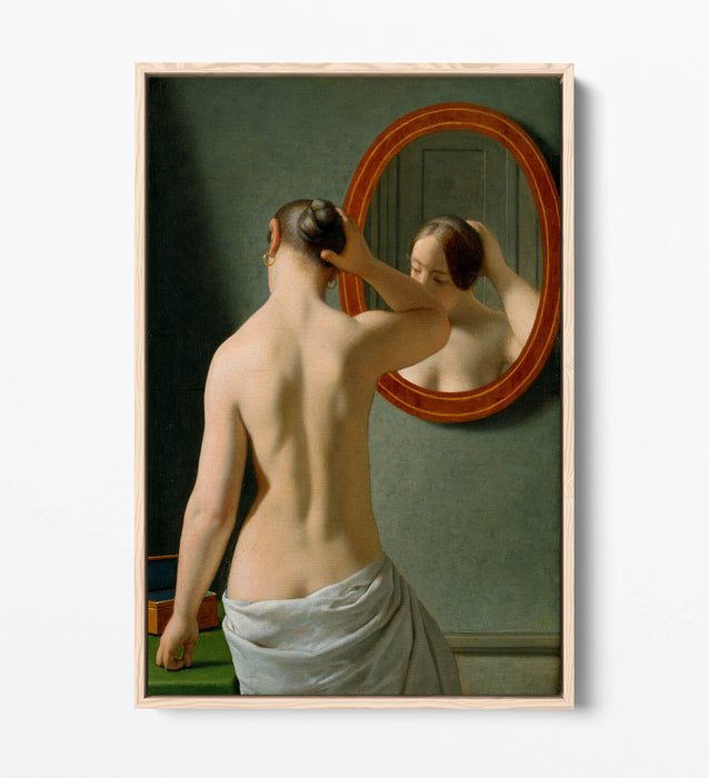 C.W ECKERSBERG, WOMAN IN FRONT OF MIRROR -FLOAT EFFECT CANVAS WALL ART PIC PRINT