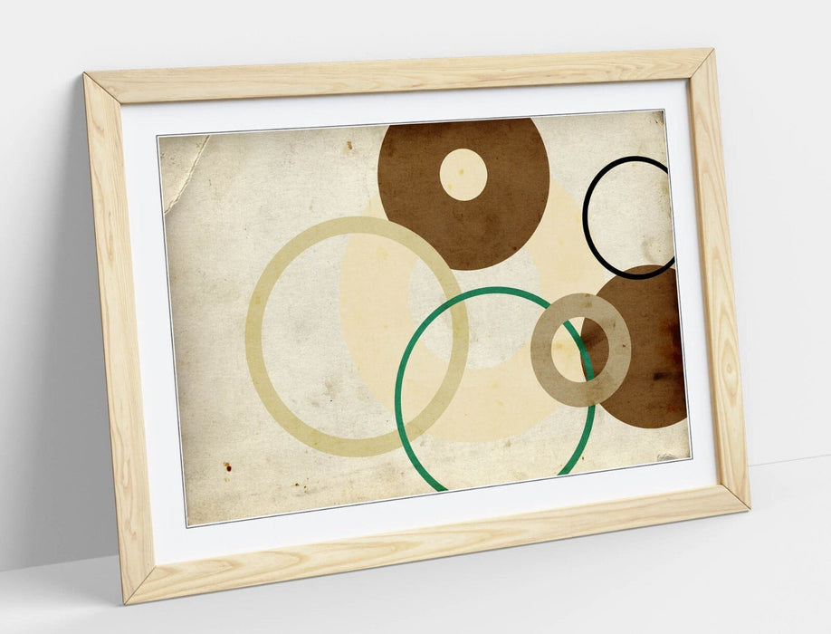 Abstract Framed Poster - Brown Abstract Shapes Bedroom Wall Art with Woodgrain Frame