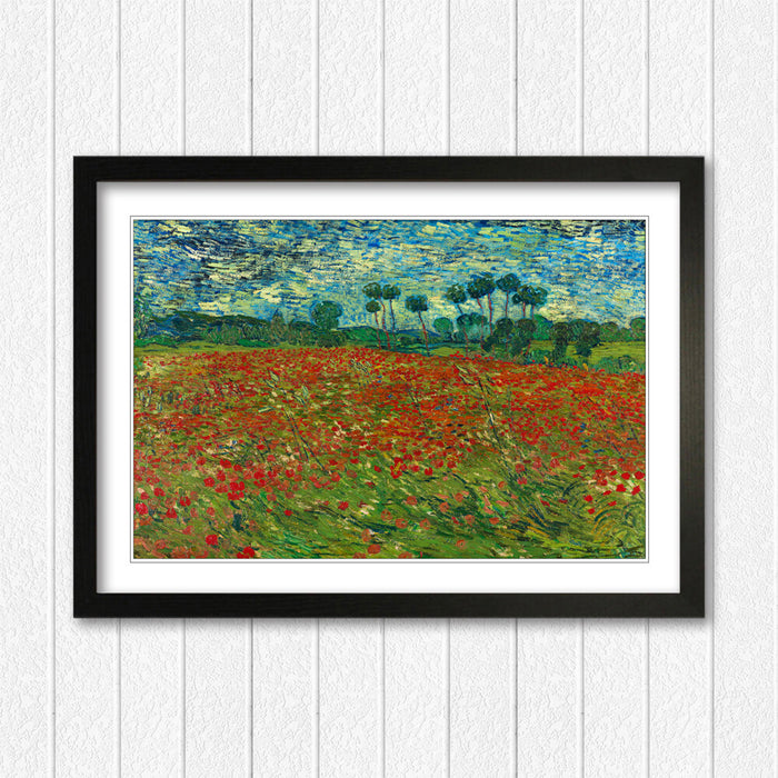 Van Gogh Framed Wall Art – Poppy Field Poster With Woodgrain Frame Style