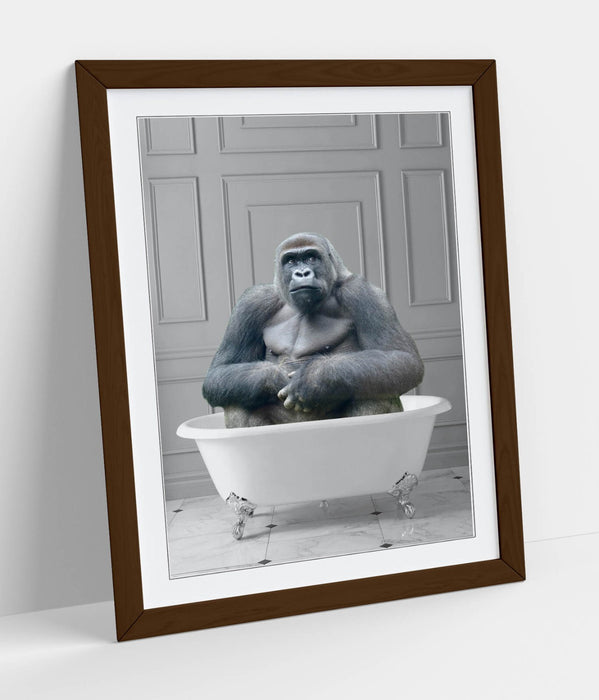 GORILLA IN BATHTUB -QUIRKY ART FRAMED POSTER PICTURE PRINT BATHROOM ARTWORK