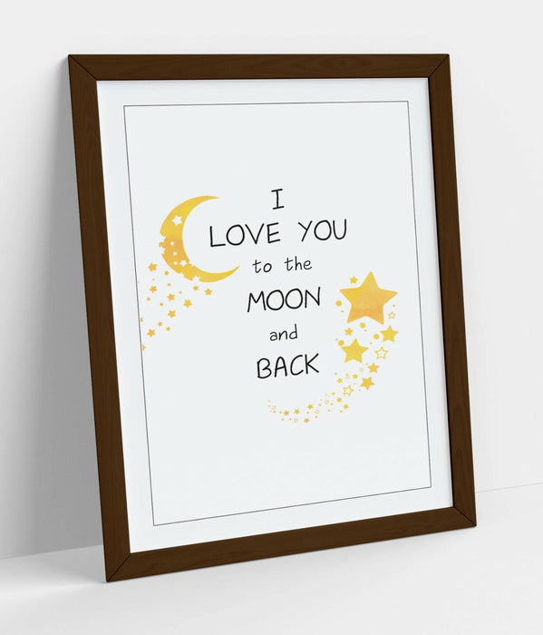 "LOVE YOU TO THE MOON" WATERCOLOR KIDS ROOM QUOTE -FRAMED WALL ART PICTURE PRINT