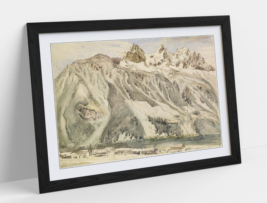 Framed Wall Art - John Ruskin Print Aiguilles Of Chamonix With Woodgrain Frame