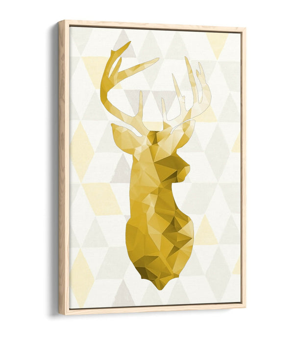 MUSTARD YELLOW STAG HEAD GEO BACKGROUND -FLOAT EFFECT CANVAS WALL ART PIC PRINT