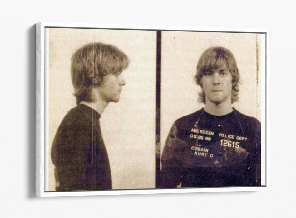 KURT COBAIN MUGSHOT 1 -FLOAT EFFECT CANVAS WALL ART PIC PRINT- BROWN & WHITE