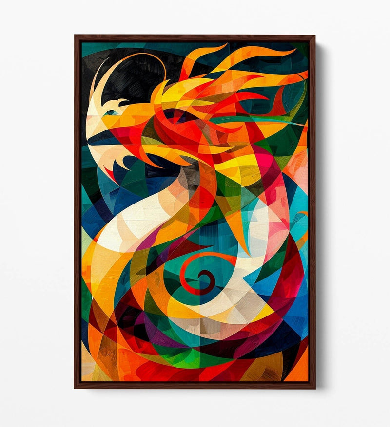 Canvas Wall Art - Cool Dragon Abstract Geometric Float Effect Print With Premium Varnish