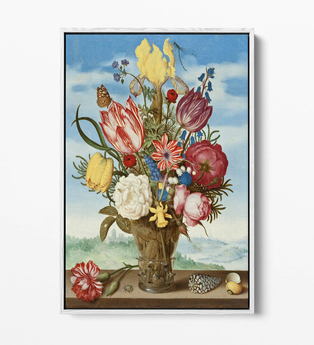 AMBROSIUS BOSSCHAERT, BOUQUET OF FLOWERS -FLOAT EFFECT CANVAS WALL ART PIC PRINT