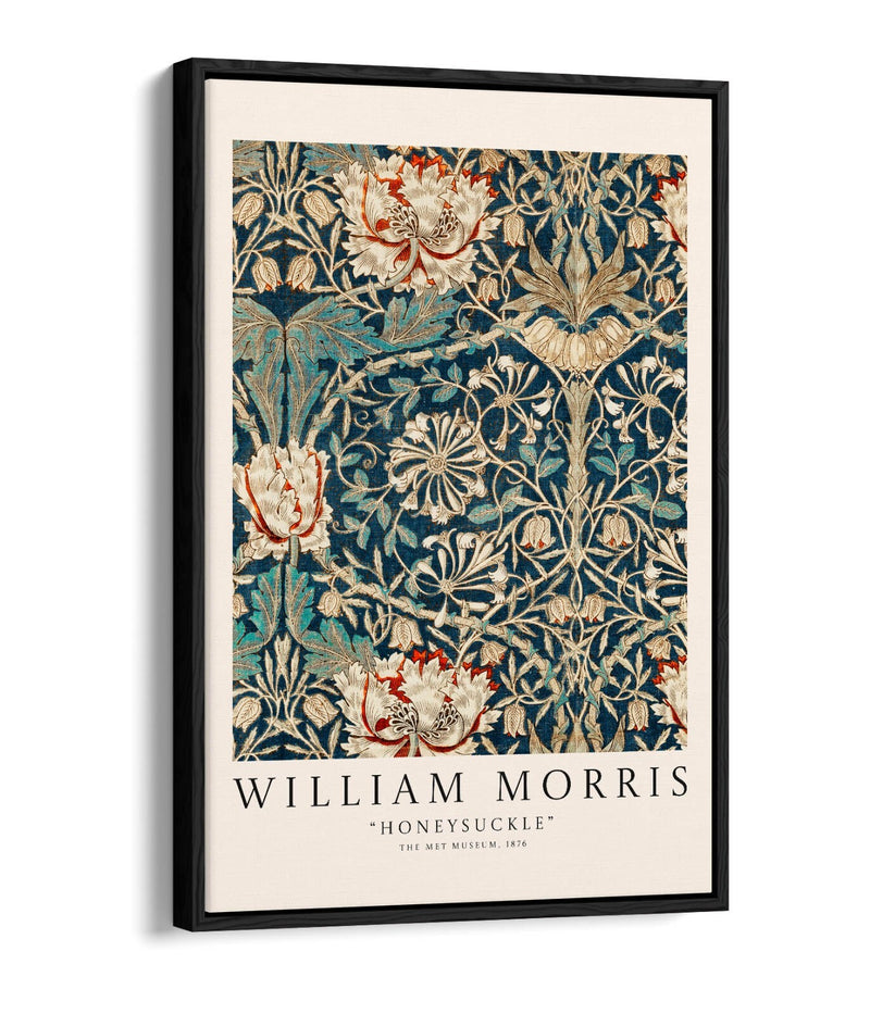 Float Effect Canvas Art - William Morris Honeysuckle Botanical Print With Premium Varnish Finish