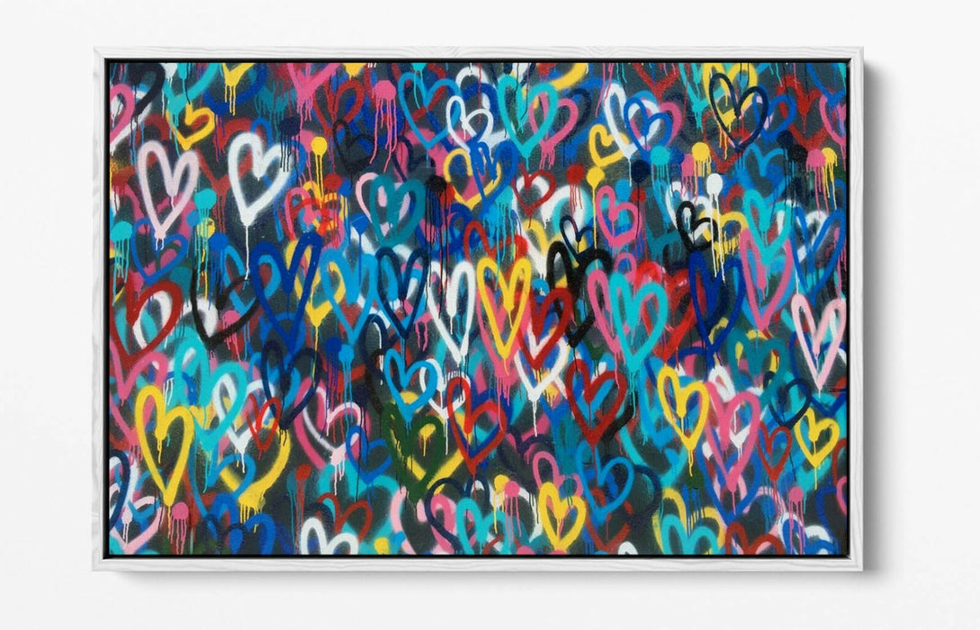 BANKSY LOVE WALL -FLOAT EFFECT CANVAS WALL ART PIC PRINT- RAINBOW MULTI COLOUR