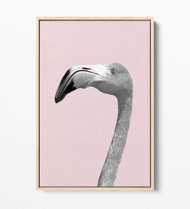 FLAMINGO HEAD BLACK WHITE PINK -FLOAT EFFECT CANVAS WALL ART PIC PRINT