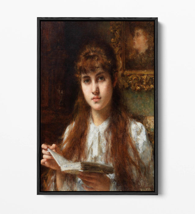 Float Effect Canvas Art - Girl Reading Handmade Canvas Print with Premium Frame