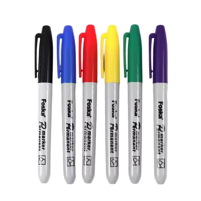 Foska Permanent Markers – Sharpie Style – Multicolour Pack of 6 – Fine Tip Pens