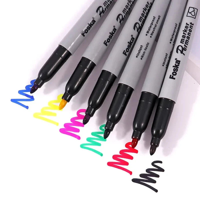 Foska Permanent Markers – Sharpie Style – Multicolour Pack of 6 – Fine Tip Pens