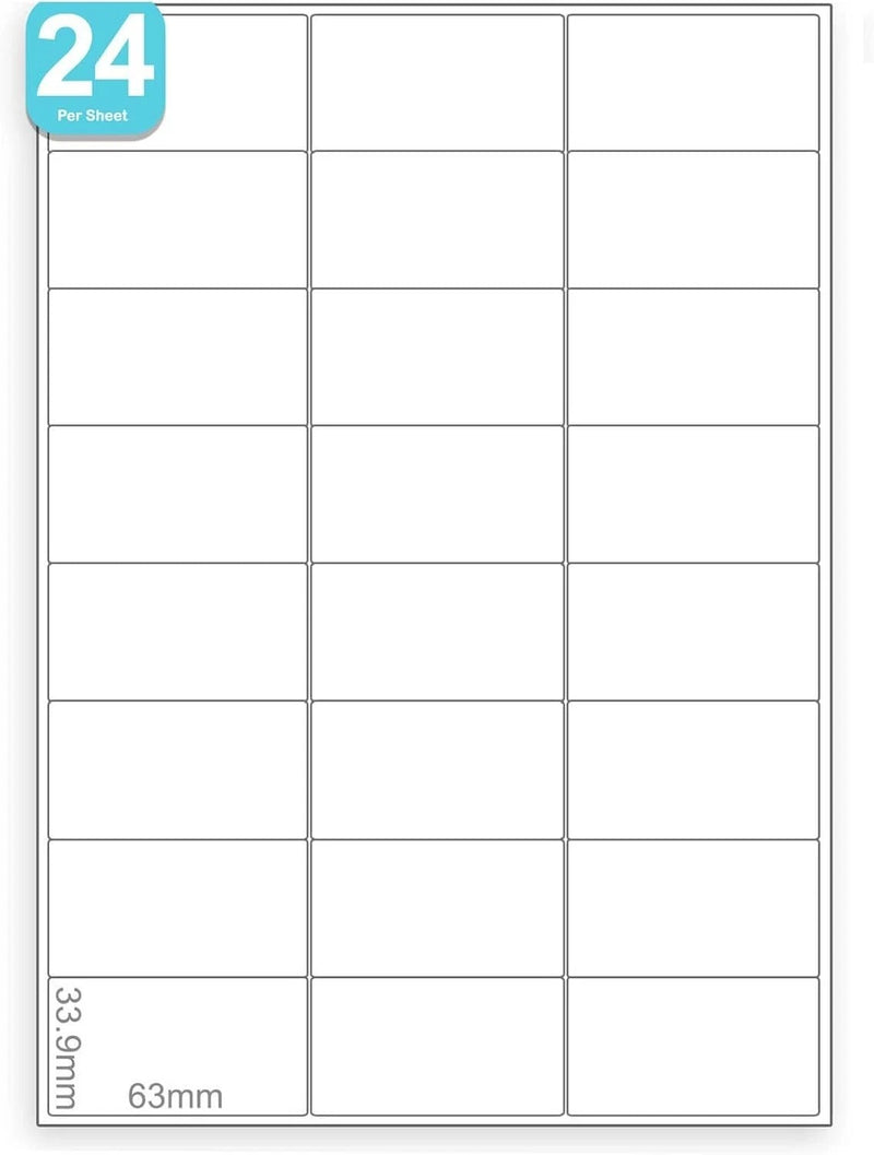 A4 Printable Address Labels – 24 Per Sheet (63.5 x 33.9mm) – 1 to 100 Sheets